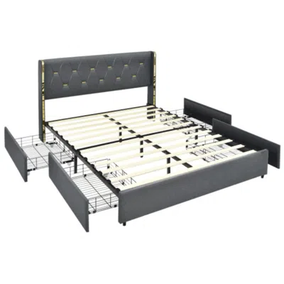 Hivvago Full/queen Size Upholstered Bed Frame With 4 Storage Drawers-full Size