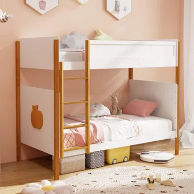 Hivvago Twin Over Twin Bunk Bed With Integrated Ladder And Safety Guardrails-twin Size