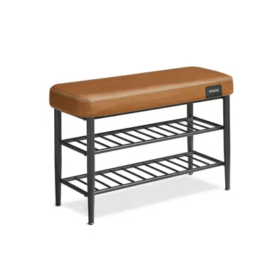 Breebe Shoe Bench With Metal Shelves, Caramel Brown