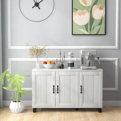 Hivvago 3-door Buffet Sideboard With Adjustable Shelves And Anti-tipping Kits-white Wash