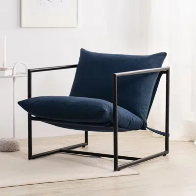 Quikfurn Modern Navy Blue Upholstered Accent Chair With Metal Frame