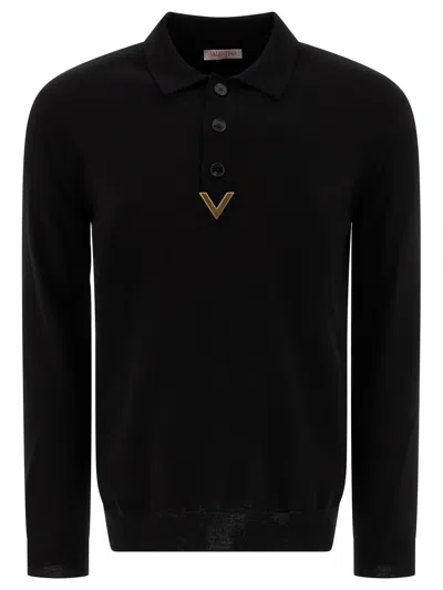 Shop Valentino Polo Shirt With V Detail Polo Shirts In Black