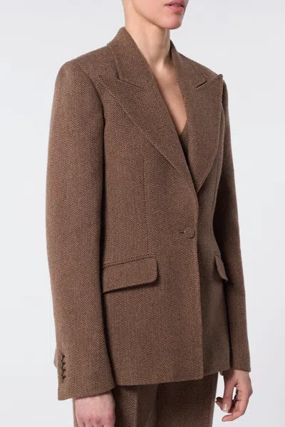Gabriela Hearst Leiva Blazer In Chocolate Multi Cashmere Virgin Wool Herringbone In Chocolate Multi