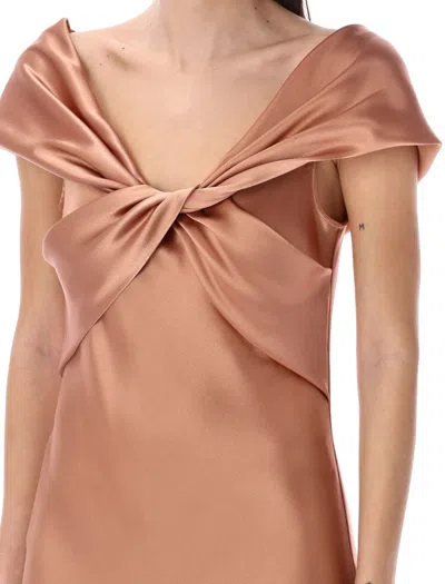 Shop Alberta Ferretti Satin Long Dress In Copper