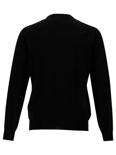 Plain Black Crewneck Sweater With Ribbed Trims In Wool Man In Black