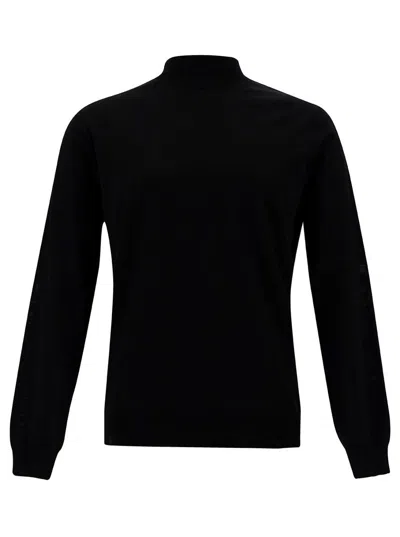 Plain Black Turtleneck With Long Sleeves In Wool Man In Black