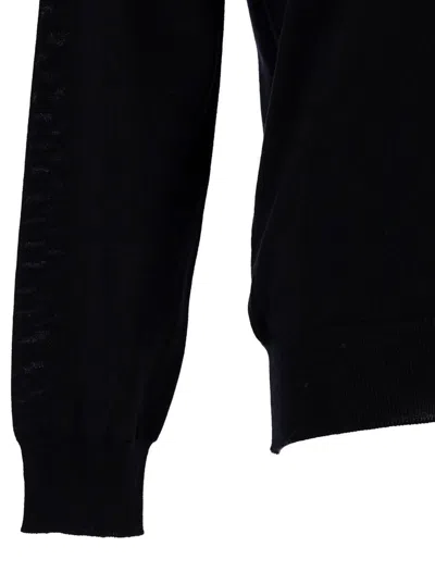 Plain Black Crewneck Sweater With Ribbed Trims In Wool Man In Blue