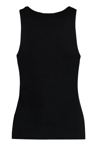 Shop Ganni Cotton Tank Top In Black