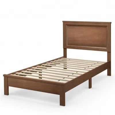Quikfurn Twin Size Modern College Dorm Wooden Platform Bed In Walnut