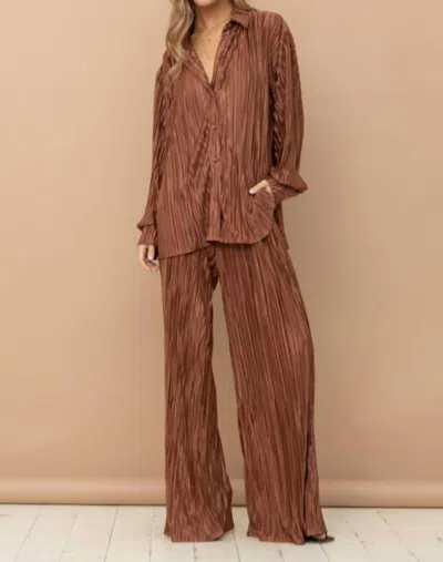 Blue B Accordion Pleated Pant Set In Brown In Brown