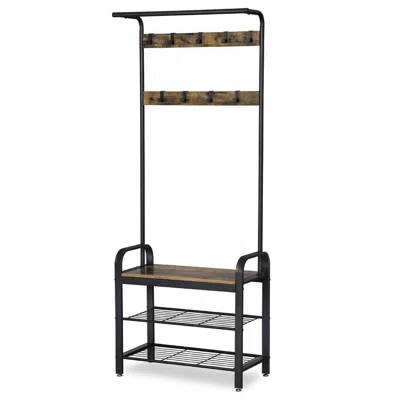 Quikfurn Entryway Modern Industrial Style Hall Tree Coat Rack Shoe Storage Bench