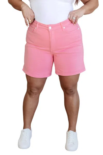 Judy Blue High Rise Control Top Cuffed Shorts In Pink In Pink
