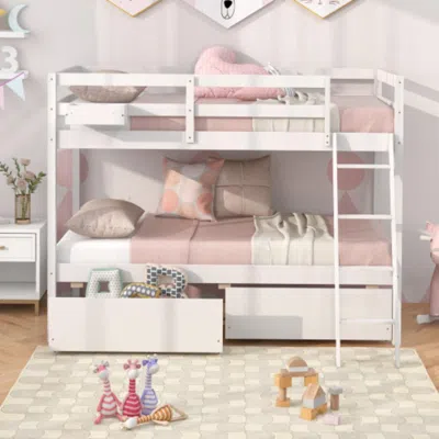 Hivvago Twin Over Twin Bunk Bed Wood Bed Frame With 2 Storage Drawers And Ladder-white