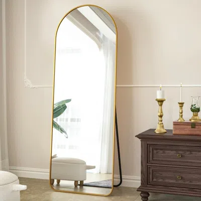 Quikfurn Gold Large Full Length Rounded Leaning Wall Or Hanging Mirror