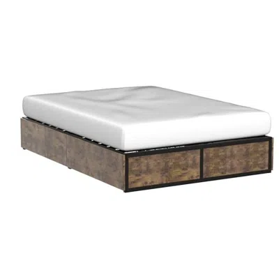 Quikfurn Full Metal Wood Platform Bed Frame With 4 Storage Drawers - 600 Lbs Max Weight