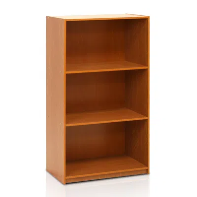 Quikfurn Modern 3-shelf Bookcase In Light Cherry Wood Finish