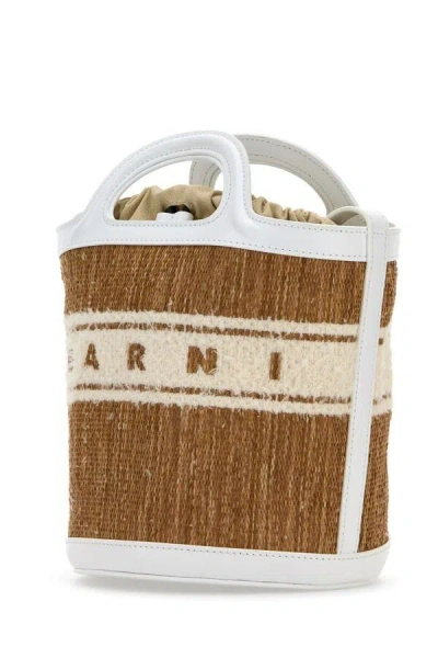 Marni Women Two-tone Raffia And Leather Tropicalia Bucket Bag In Multicolor