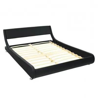 Quikfurn Full Size Modern Faux Leather Upholstered Platform Bed Frame Black