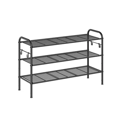 Breebe 33.5" Wide 3-tier Metal Shoe Rack With 4 Hooks Ink Black