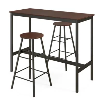 Hivvago 3 Piece Pub Table And Stools Kitchen Dining Set-brown