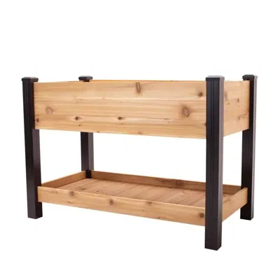 Quikfurn 2-ft X 4-ft Cedar Wood Raised Garden Bed Planter Bed With Black Vinyl Legs