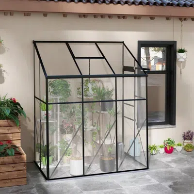 Quikfurn 6.3 Ft X 4.1 Ft Outdoor Polycarbonate Lean-to Greenhouse With Black Metal Frame