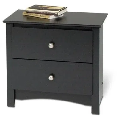 Quikfurn Black Two Drawer Bedroom Nightstand With Brushed Nickle Knobs