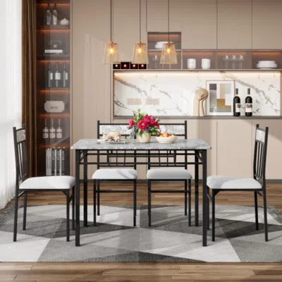 Hivvago 5 Pieces Faux Marble Dining Set Table With Solid Steel Frame