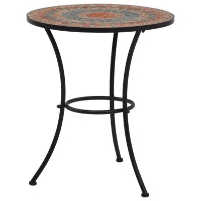 Quikfurn Round Outdoor Patio Bistro Table Grey/orange Mosaic Tiles And Metal Frame