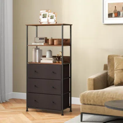 Hivvago Chest Of Fabric Drawer With 3 Folding Fabric Drawers And Anti-tipping Devices-brown