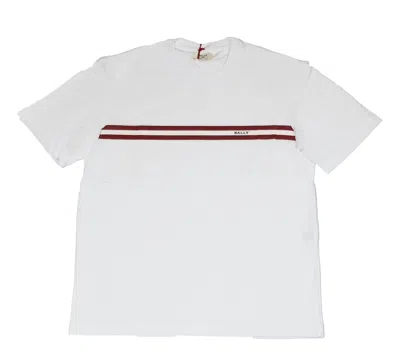 Bally 6233736 Men's Bone 100% Cotton Striped Logo T-shirt In White