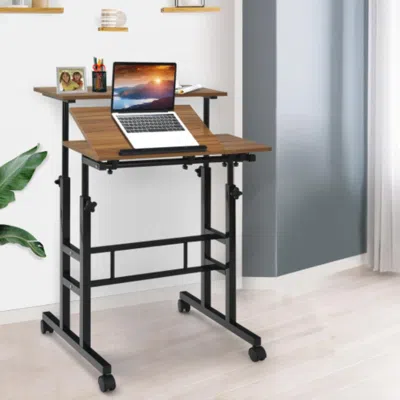 Hivvago Mobile Standing Up Desk Adjustable Computer Desk Tilting Workstation-walnut