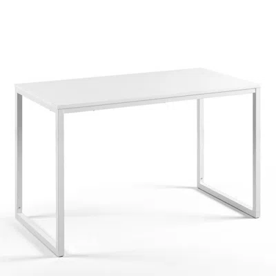 Quikfurn Modern Home Office Desk With White Metal Frame And Wood Top