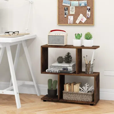 Hivvago 24 Inch 3-tier Geometric Bookshelf With Thick Foot Pads-brown
