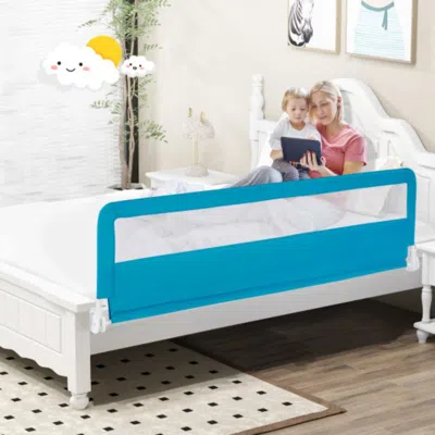 Hivvago 71 Inch Extra Long Swing Down Bed Guardrail With Safety Straps-blue