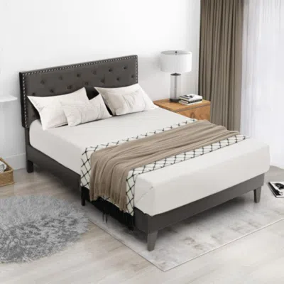 Hivvago Full/queen Size Upholstered Platform Bed With Tufted Headboard-queen Size