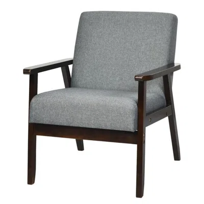 Quikfurn Retro Modern Classic Grey Linen Wide Accent Chair With Espresso Wood Frame