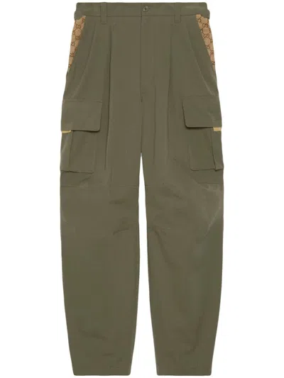 Gucci Cotton Ripstop Cargo Pants With Monogram Fabric Inserts In Green