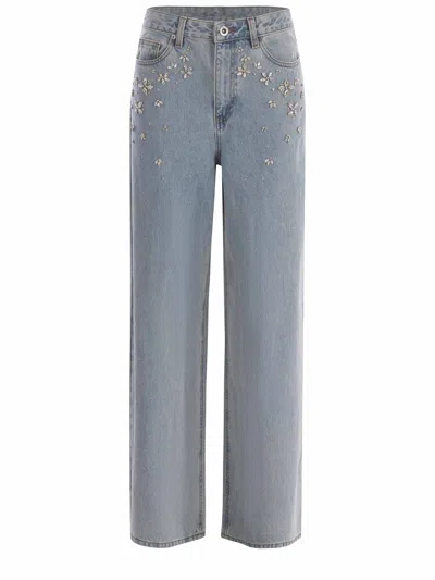 Shop Self-portrait Jeans  "strass" In Denim Azzurro