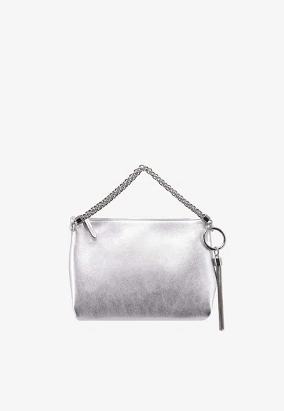 Shop Jimmy Choo Callie Metallic Leather Pouch Bag In Silver