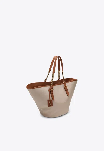 Saint Laurent Cassandre Canvas Tote Bag In Brown