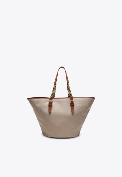 Saint Laurent Cassandre Canvas Tote Bag In Brown