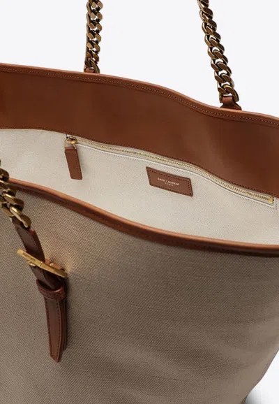 Saint Laurent Cassandre Canvas Tote Bag In Brown