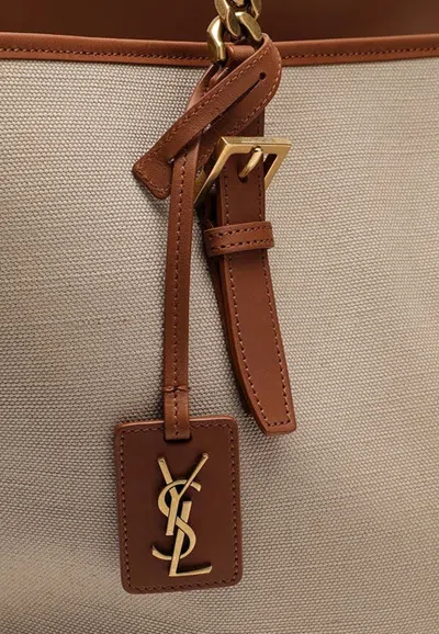 Saint Laurent Cassandre Canvas Tote Bag In Brown