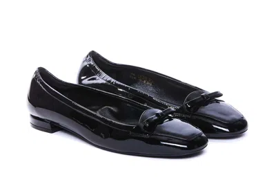 Stuart Weitzman Tully Leather Bow Ballerina Loafers In Black