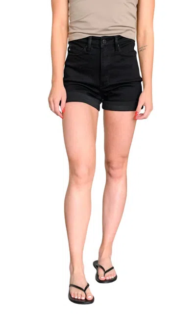 JUDY BLUE HIGH RISE CONTROL TOP CUFFED SHORTS IN BLACK 