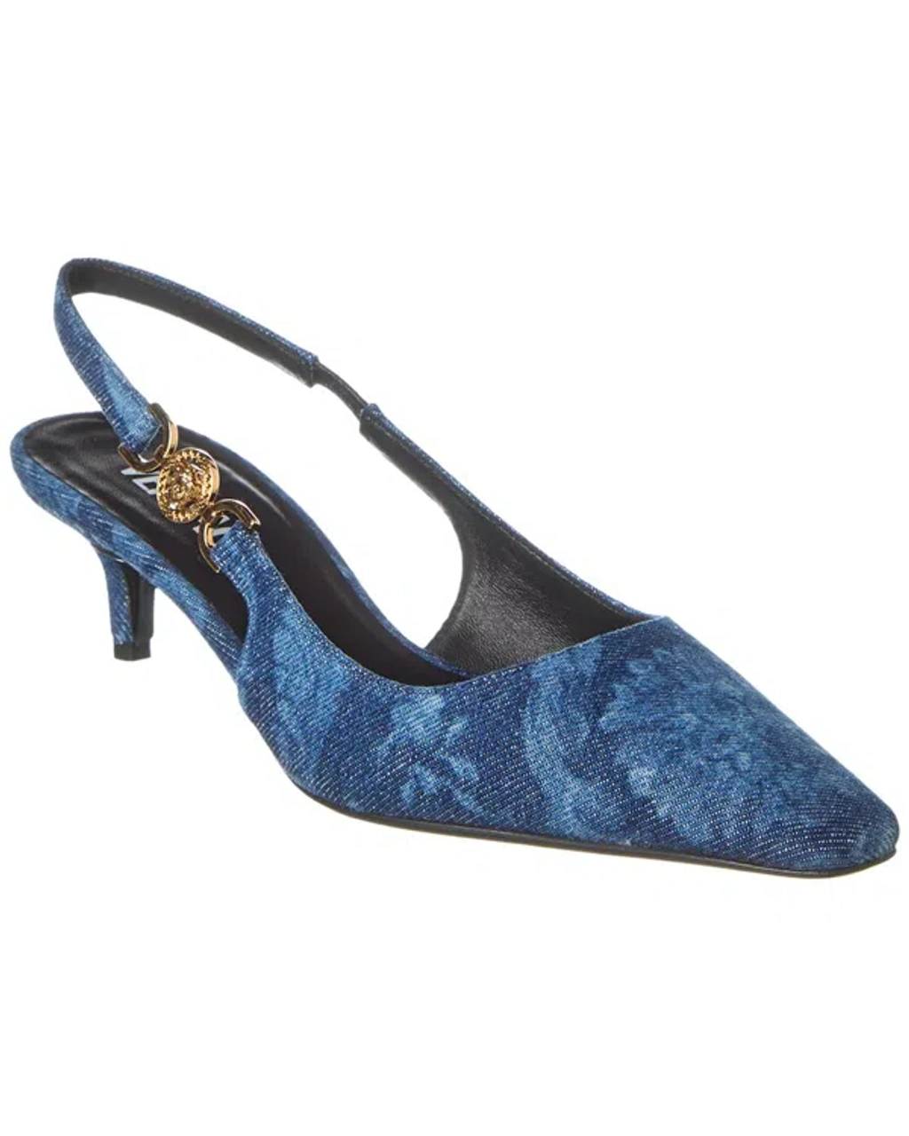 サンダル・ミュール VERSACE SS24 Embroidered denim pumps (10125791A10019 1D06V) Versace High-heeled Shoes With Pointed Heels In Blue | ModeSens