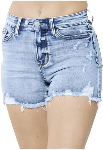 JUDY BLUE HIGH RISE ADJUSTABLE BUTTON CUTOFF SHORTS IN MEDIUM WASH 