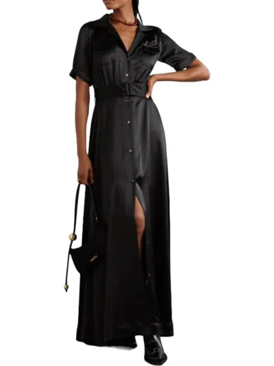 Staud Millie Belted Short-sleeve Maxi Dress In Black