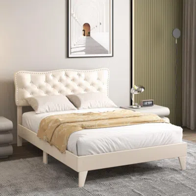 Hivvago Full Size Bed Frame With Nail Headboard And Wooden Slats